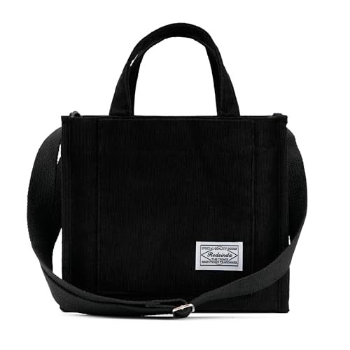REDSINDA Aesthetic Corduroy Tote Bag Small Vintage Women Crossbody Bag Square Handbag Everyday Bag Mini Travel Shoulder Bag (Black)
