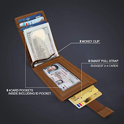 Bryker Hyde RFID Blocking Slim Minimalist ID Inside Front Pocket Wallet, Money Clip, 9 Slots, Leather (Light Brown w/Pull Out Tab)3
