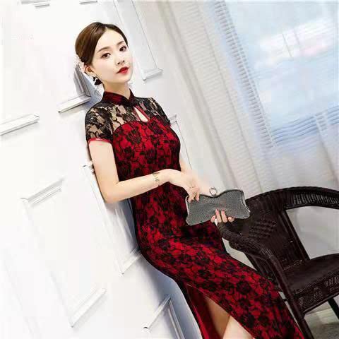 Amazon.com: Red Bride Lace Cheongsam Qipao Oriental Women Wedding Chinese  Style Elegant Long Dress Luxury Robe Party Dresses : Clothing, Shoes &  Jewelry
