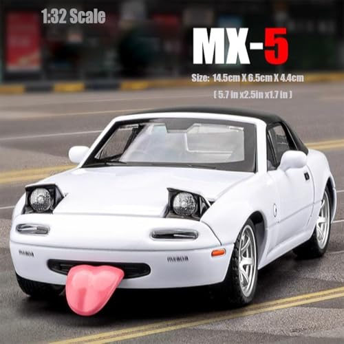Image of 1:32 Mazda Miata MX-5 Alloy Model Car, Toy Car with Pullback, Removable Top, Blinking Lights, Toy Car with Sound and Bright Lights, Collectible Grade Gift for Kids (1:32 Mazda Miata MX-5(White Color))