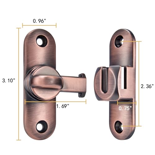 Image of INIRET 2 Packs Red Bronze Barn Door Latches,90 /180 Degree Gate Lock,Flip Gate Latches Hardware,Zinc Alloy Right Angle Door Lock Latch,Door Security Sliding Door Latch Lock for Cabinets,Bathroom
