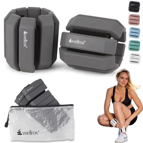 Image of Wellrox Weighted Bangles - Adjustable Ankle and Wrist Weights for Women & Men - Set of Ankle Weights 2 lbs (1 lb Each Wrist Weight) | Weighted Arm Bands for Pilates, Yoga, Running & Walking