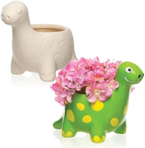 Baker Ross AR383 Dinosaur Ceramic Flowerpots (Box of 2) for Kids to Decorate