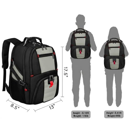 Image of 17inch Laptop Backpack,Large Luggage Backpack with USB Charging Port for Women Men,TSA Friendly Business Travel Laptop Backpack,Anti-Theft Computer Backpacks Big College School Bookbag, Grey