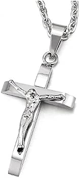 COOLSTEELANDBEYOND Homme Pendentif INRI Croix Christ Jésus Crucifix Collier 75CM