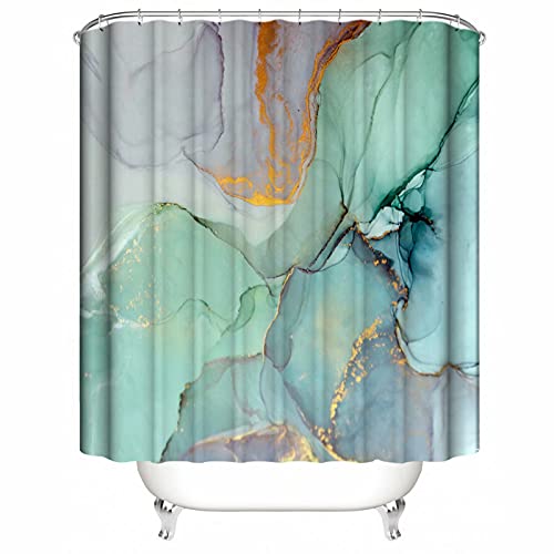 Guassi 4Pcs Green Marble Shower Curtain Sets, Bathroom Sets With Shower Curtain And Rugs,Bathroom Decor Rug Toilet Lid Cover And Non-Slip U Shape Mat, Waterproof Shower Curtain With 12 Hooks, 72"X72" #TOP2