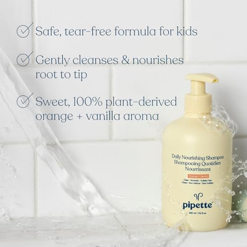 Pipette Daily Nourishing Shampoo - Tear Free Shampoo for Kids, Adds Moisture, 100% Plant-Derived Squalane and Quinoa, Orange + Vanilla Aroma, 11.2 fl oz
