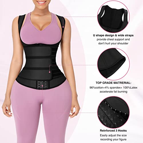 Lover-Beauty Waist Trainer For Women Lower Belly Fat 3 Straps Waist Cincher Slim Waist Trimmer 9 Steel Bones Black Xxl #TOP4