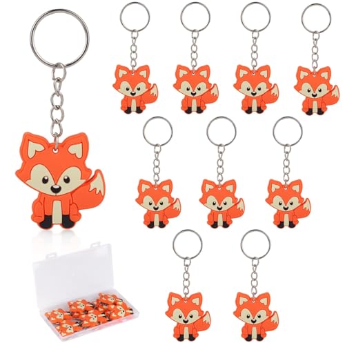 FAMCUCHE 10 Stück Fuchs Schlüsselanhänger, Fuchs Mitbringsel Silikon Anhänger, Schlüsselanhänger Mitgebsel Kinder, Tierschlüsselanhänger Kinder Kindergeburtstag, Fuchs Geschenk Klein Gadgets Deko