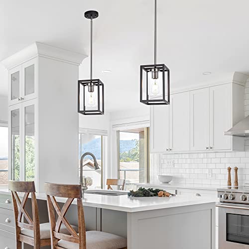 Image of Single 1 Light Black and Brushed Nickel Modern Glass Pendant Light Industrial Modern Metal Chandelier with Clear Glass Shade for Dining Room Kitchen Island Foyer Cafe