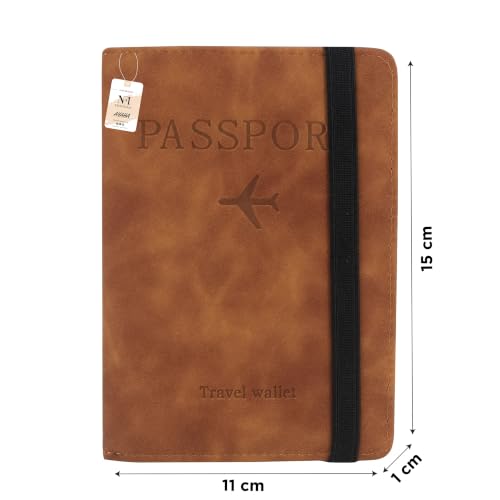 Image of NFI essentials Passport Holder Cover Wallet Travelling RFID Blocking PU Leather Card Case Organiser International Travel Must Haves Accessories for Women Men (Brown)