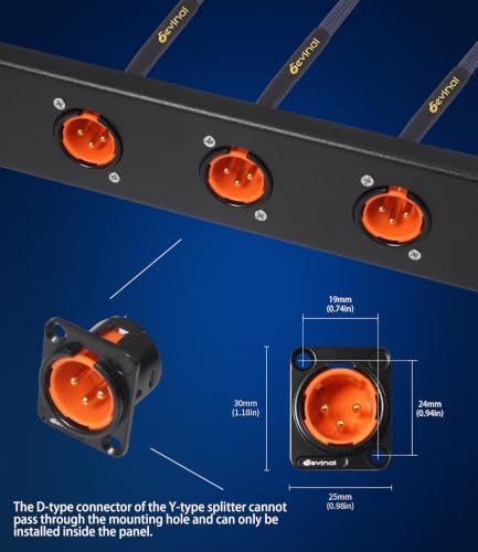 Image of XLR Pass Through Cable Splitter, 3 Male Panel Mount to 1 Female Connector Adapter Y Cable, Mic Feed /Pass Thru Converter for Stage Box, Patch Panel, Floor Box 2 feet(3M D-Type to F)
