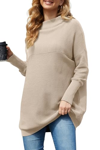 Women's Oversized Turtleneck Sweaters Tunic Batwing Dress Long Casual Wear No-Pilling Knit Pullover Tops