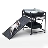NAILDOKI Movable Structure Pet Stairs Ramp with Cats/Dogs Chair with Ramp High Beds, Folding Pet Steps for Medium and Small Dogs, Cat Ladder, with Storage Cabinet