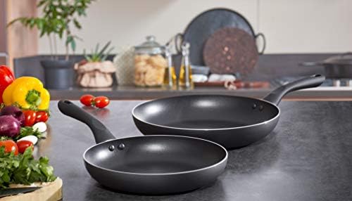 Pro-Chef CKW1849GE 2PC Aluminium Fry Pan Set with Soft Grip Handle and Knobs, Inside 2 Layer Pfluon, Outside High Temp Coating and Pressed Induction Base (24cm/28cm)-Black