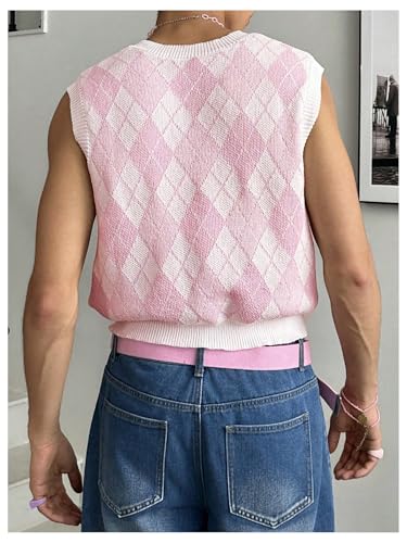 Men's Plaid Geometric Sleeveless Knitted Sweater V Neck Crochet Pullover Sweater Vest2