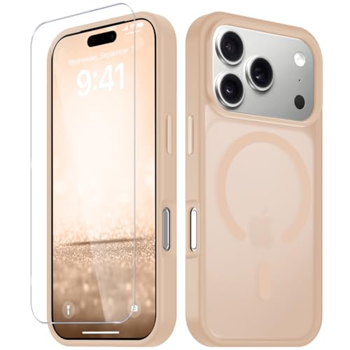 Image of YENAPOON for iPhone 17 Pro Case, Matte Magnetic Phone Cover [with 1 Screen Protector] [Support for MagSafe] [Shockproof Military Grade Protection] Translucent Frosted Back, Coral Pink