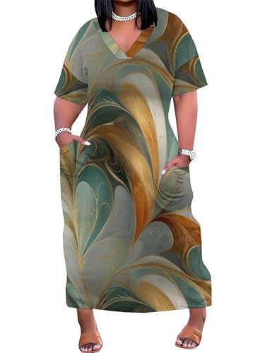 Image of SUZONANA Plus Size Dresses for Curvy Women African Print American Dress Summer Outfits Casual Loose with Pocket