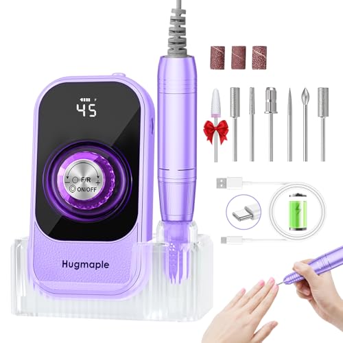 Lima eléctrica profesional HUGMAPLE para uñas de gel recargable y portátil con base de soporte
