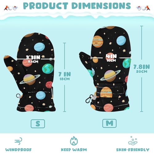 OTVEE Solar System Planets Space Pattern Kids Winter Mittens 1 Pair Warm Gloves for Boys and Girls3