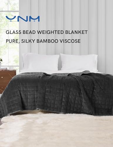 Image of YnM Exclusive Weighted Blanket, Cooling Bamboo & Cozy Velvet Dual-Sided, Smallest Compartments with Glass Beads, Ideal for One Person of 190lbs on Queen /King Bed (60x80 Inches, 20 Pounds, Light Grey)