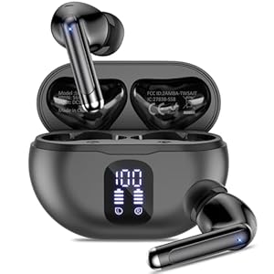 Bluetooth Headphones True Wireless Earbuds 50H Playback LED Power Display Earphones with Charging Case IPX7 Waterproof in-Ear Ear Buds with Mic for Smart Phone Computer Sports, Black
