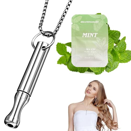 Adjustable Breathing Necklace to Stop Smoking,Anxiety Mindfulness Pendant- Stainless Steel Sensory Fidget Quit Vapingtools Jewelry for Focus & Calm with Refillable Mint Pods Stop Smoking