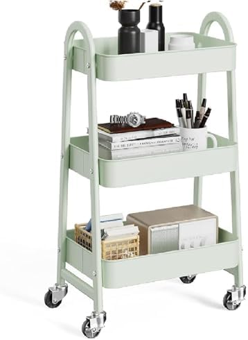 OLIXIS Metal 3 Tiers Rolling Storage Utility Cart with Lockable W...