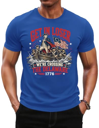 Vintage 4th of July Shirt Men, Get in Loser We're Crossing The Delaware T-Shirt Royal Blue