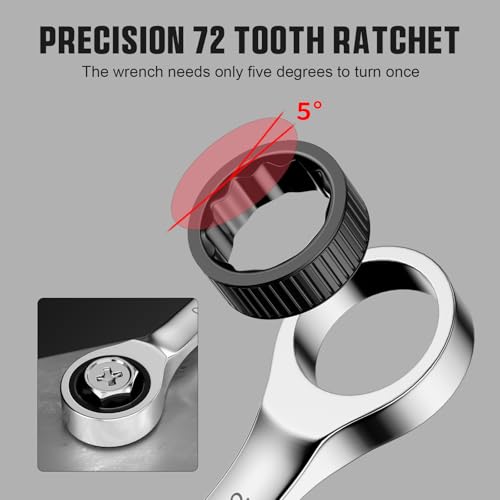 GRENPRO Ratcheting Wrench Set, Combination Wrench Set, 22-Piece SAE & Metric and Standard, 72Th Long Open End, 1/4" to 3/4" & 6-18mm, Organizer With Roll Up Pouch, CR-V Socket Mechanic Hand Tools Sets - Image 6