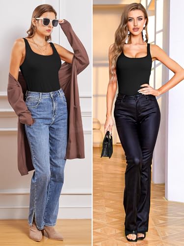 Image of V FOR CITY Non-Padded Shelf Bra Tank Top for Women Cotton Adjustable Wide Strap Camisole Basic Cami Shirts 2 Pack