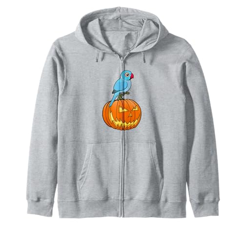 Blue Ringneck Parakeet Halloween Pumpkin Spooky Holiday Zip Hoodie