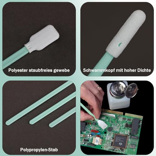 CONJURAIDE 100 Stück Reinigungsstäbchen, Sterile Wattestäbchen Reinigungstupfer Wattestäbchen Lang Stäbchen Schwammpinsel Abfluss Sticks für Kamera Linsen Tastatur Reinigung