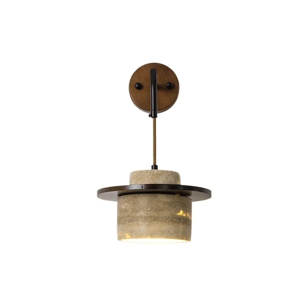 HXYSXHJUO Cylindrical Travertine Wall Sconce Japanese Indoor Bedside Lamp Solid Wood Light Vintage Corridor Sconces For Living Room Study Child'S