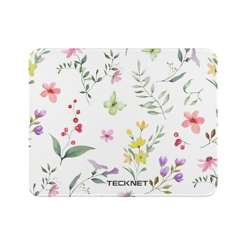 TECKNET Mouse Pad with Anti-fray Stitching, Waterproof Surface & Non-Slip Rubber Base with Stitched Edges Gaming Mouse Mat for Laptop，Compatible with Laser and Optical Mice - Flower