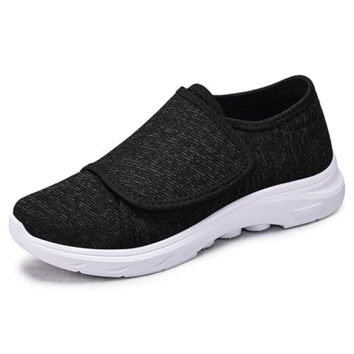 Women's Comfortable Walking Shoes Adjustable Hook and Loop Breathable Cotton Slip-On Sneakers Lightweight Cushioned for Older Ladies Casual Outfit