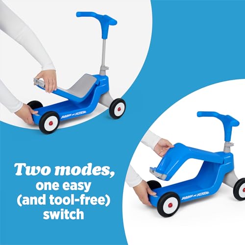Radio Flyer Scoot 2 Scooter, Blue, For Kids Ages 1-4, Ride On Toy or 4-Wheel Kids Scooter, Durable Wheels and Frame, Converts Easily with Flip Deck, Toddler Ride On Toys (Amazon Exclusive) by Radio Flyer - Used condition - Image 5