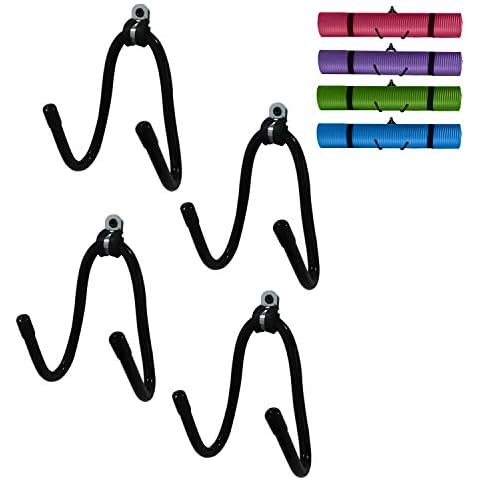 Pack of 4, Kesywale Yoga Mat Foam Rollers Rack Wall Mount Storage Holder Shelf for Your Fitness Class or Home Gym, Adjustable Size (4) Cover