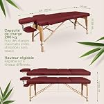 MASSUNDA All INKL Chaise de Massage Pliante et réglable en Hauteur – Table de Massage Mobile en Bois Massif avec Housse en éponge, accoudoirs et dossiers, appuie-tête Ergonomique (Bordeaux)