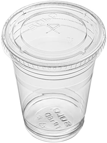 Durameg 100 Sets 16 oz. Plastic Clear Cups with Flat Lids for Iced Coffee Bubble Boba Tea Smoothie