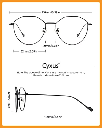 Image of Cyxus Blue Light Blocking Glasses Round Metal Frame Computer Glasses | Blue light blocking glasses featuring round metal frame, comfortable fit and versatile use for work, study and entertainment