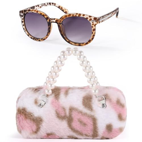 BTHRORO Kinder Brillenetui Hardcase mit Sonnenbrille, Brillenetui Kinder mit Tragegriff, Tragbare Brillen Etui UV-Schutz Sonnenbrille für Mädchen