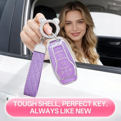 Avalessia for Ford Key Fob Cover with Keychain,Soft TPU Protector Bling Car Keys Case Shell Compatible with Ford Fusion Mustang F150 Edge Explorer Lincoln MKZ MKC MKX Smart Remote Key(Silver Purple) — view 6