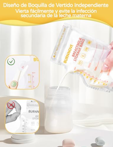 Miniatura 4 de Burnnove Bolsas Leche Materna - Pack 130 Unidades Bolsas Almacenamiento Leche Materna - 250ml Bolsas Lactancia Materna Sin Bpa Con Secure Double Seal - Para Congelar, Conservar, Almacenamiento