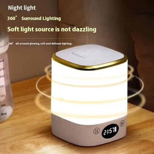 Image of One94Store LED Touch Table Lamp with Built-in Clock (H & M Buttons to Set Time) - Rechargeable Cube Shape Lamp with Golden Touch, 3-Color Dimmable Night Light for Bedroom, Office & Home Decor