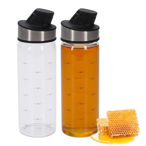Yomjarl 2 Pcs Honey Jar Dispenser,Glass Honey Container No Drip,Coffee Maple Syrup Creamer Salad Dressing Dispenser, Leak-Proof Oil Pot for Home Kitchen Essential Storage Holder 500ml/18oz