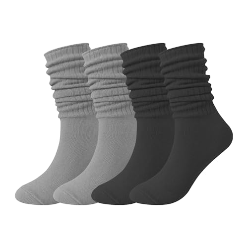 Wildarms 4 Pairs Slouch Socks for Women Cotton Knit Boot Socks Soft Knee High Socks Women’s Scrunch Slouchy Socks Size 5-8