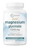 Pure Magnesium Glycinate 1,000mg, 300 Capsules | 100% Chelated for Max Absorption | Support for Sleep, Muscle, Heart & Nerve Health | Enhanced with Vitamin C | Only Uses Active Ingredients
