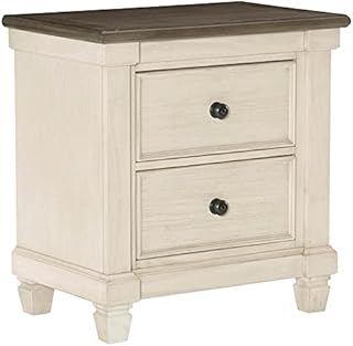 Lexicon Weaver 2-Drawer Transitional Wood Nightstand in Antique White/Rosy Brown