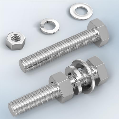 Image of 20PCS 5 /16-18 inch x 2 inch 304 Stainless Steel External Hex Bolt, Fully Threaded Bolt with Nut Flat & Lock Washers and Spanner